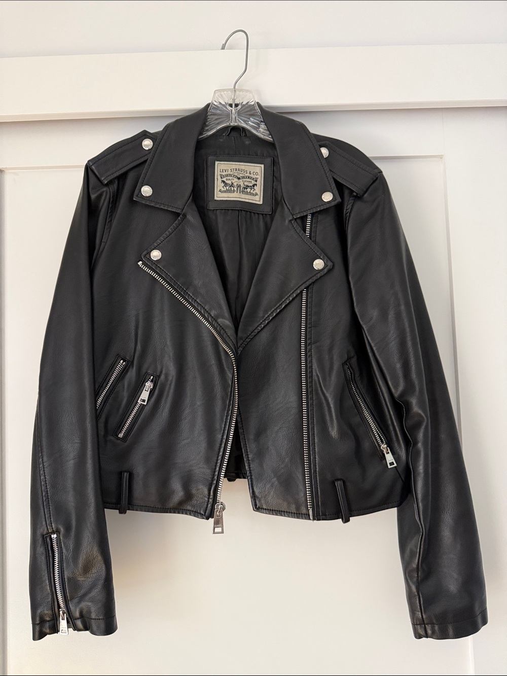 Levi's Black Faux Leather Biker Jacket with Silver Hardware